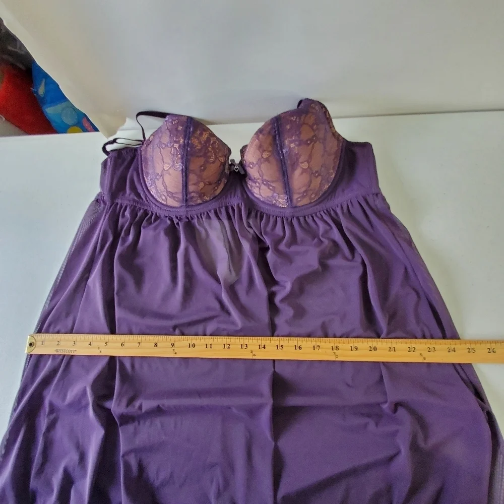 Adore Me Ella Sheer Lace Babydoll Top Size‎ 42C Purple Lined Cups Lingerie Layer